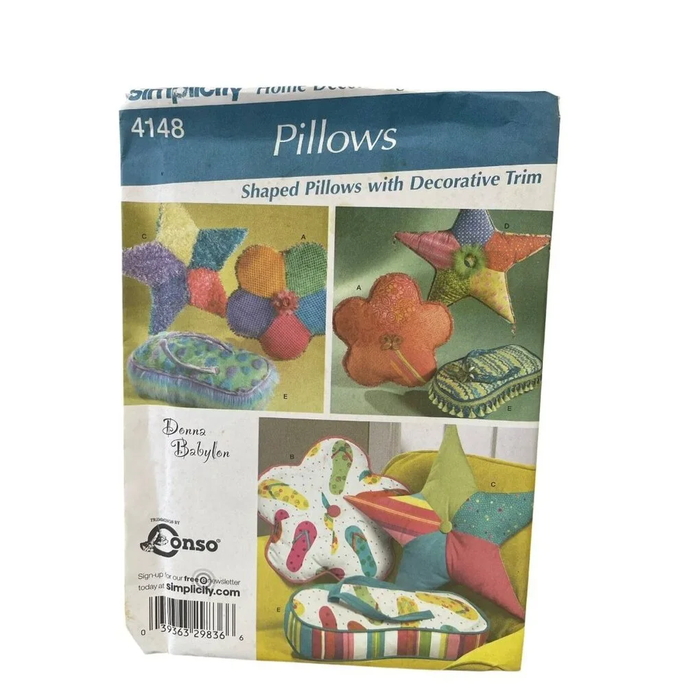 Simplicity 4148 Shaped Pillows‎ Pattern Uncut 9 Pieces